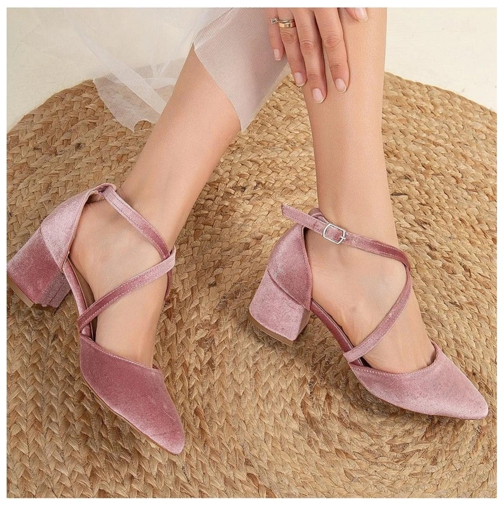 Forever‎ & Always Shoes Women's Pink Anicette Velvet Mary Jane Heels